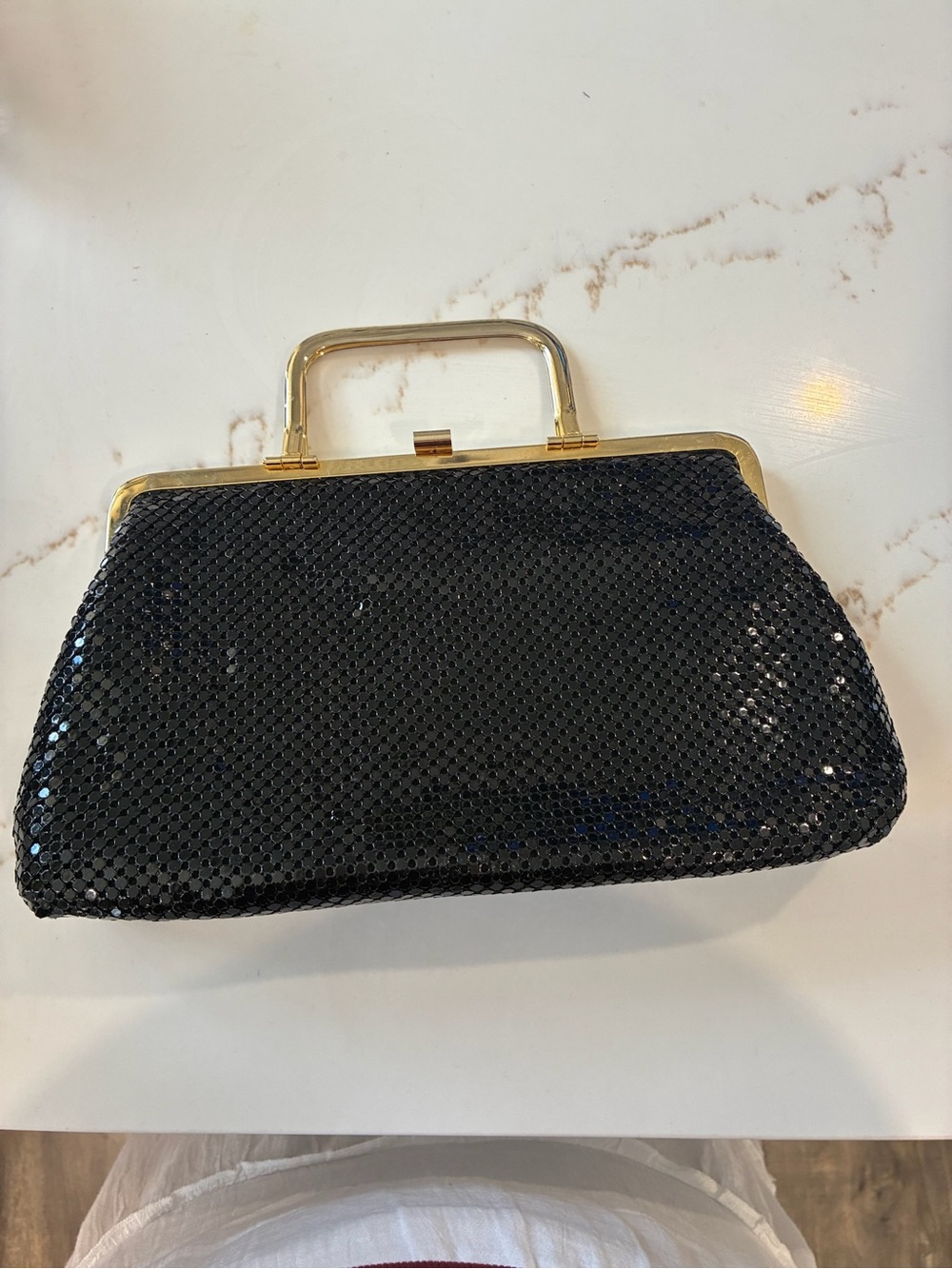 Vintage Elegant Black Sequin Frame-Top Evening Clutch
